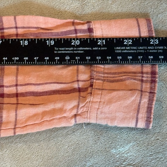 Free People No Limits Oversized Linen Plaid Button Down Shirt Salmon Peach XS - Picture 10 of 11